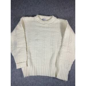 VINTAGE 70s Bascom Hall Sweater Womens Medium Beige Waffle Knit Pullover Jumper